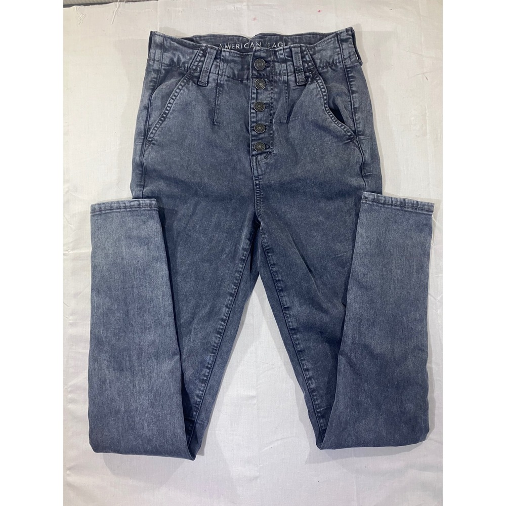 American‎ Eagle Womens Size 4 Highest Rise Jeggings Grey Wash Button Fly Stretch